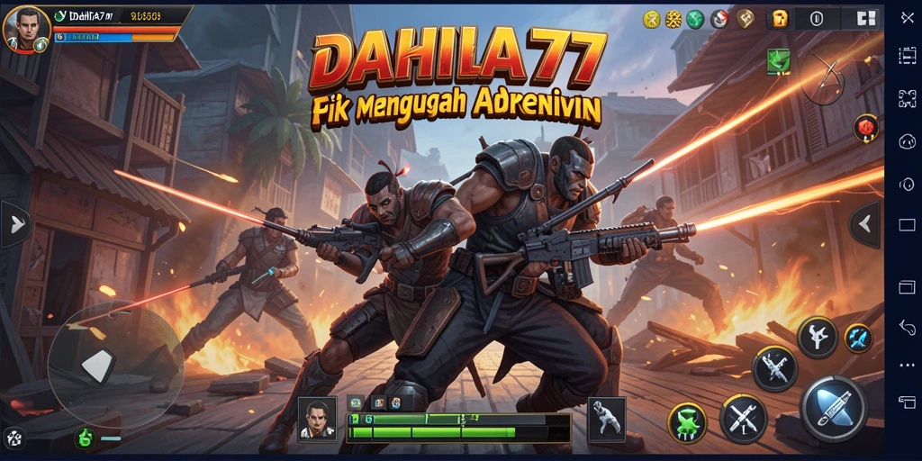 Screenshot utama DAHLIA77 menampilkan pertarungan mendebarkan antara dua karakter.